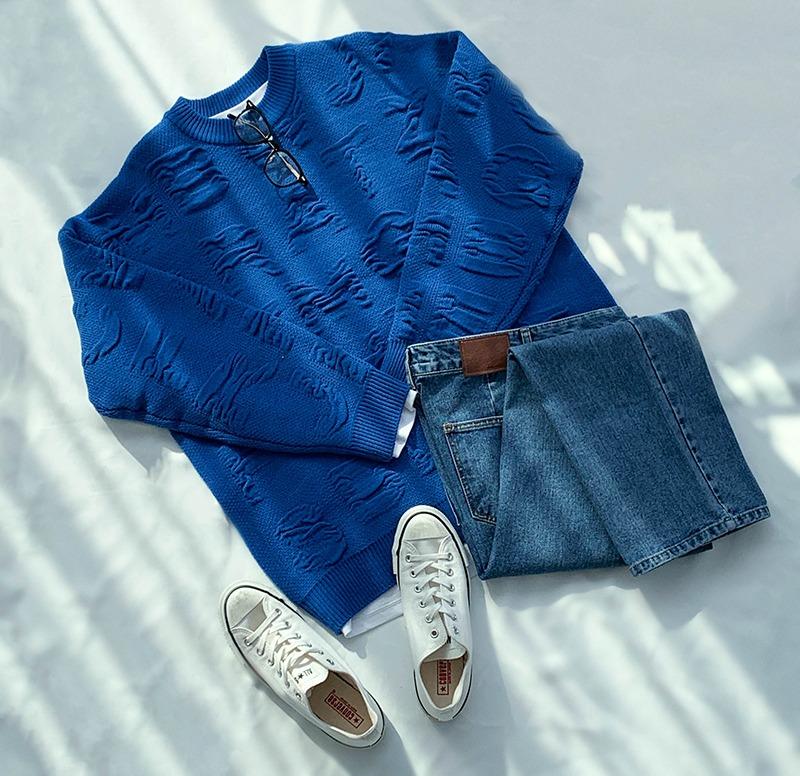 오버핏 젤라 니트 & 시그니처 레귤러핏 데님팬츠