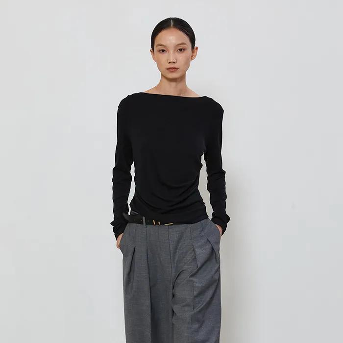 UNBALANCE DRAPE T-SHIRT - BLACK