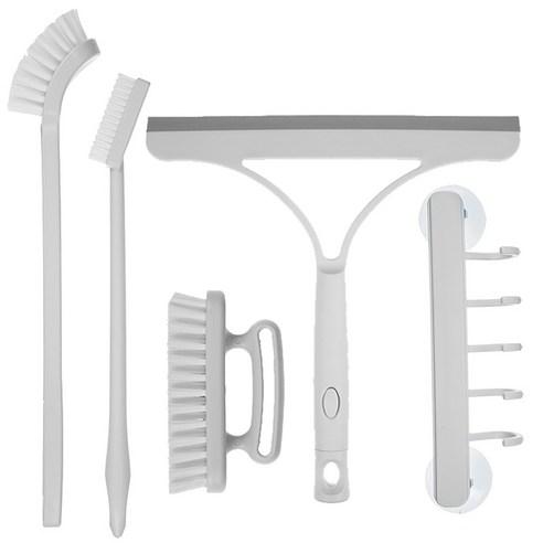 코멧 욕실 청소용 브러쉬 세트 다용도 걸이 + 손잡이 세척솔 + 사각 바닥솔 + 유리 닦이 틈새솔+ 롱틈새솔