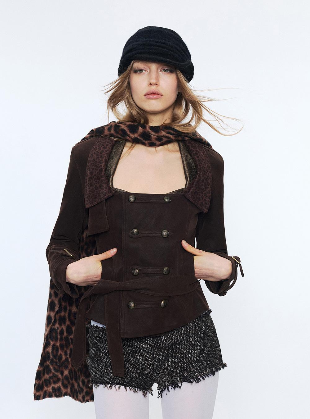 Leopard Collar Belted Jacket (2color)