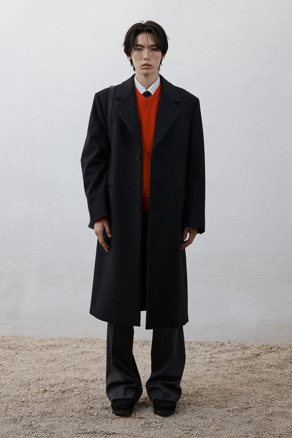 Leather Trim Chesterfield Coat (Pre-order)