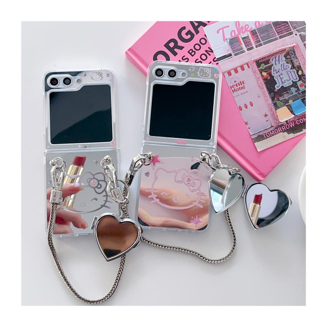 [[ 미러케이스 ]] 라이트 미러 거울 하트 별 키링 스트랩 케이스 ( 갤럭시 제트플립 5 4 3 )