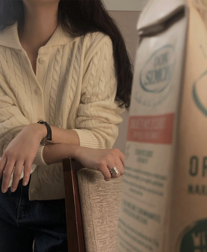 레일 카라 버튼 울 긴팔 가디건(3color)