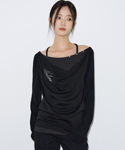 카울 코디네이션 롱 슬리브 [도트 블랙]