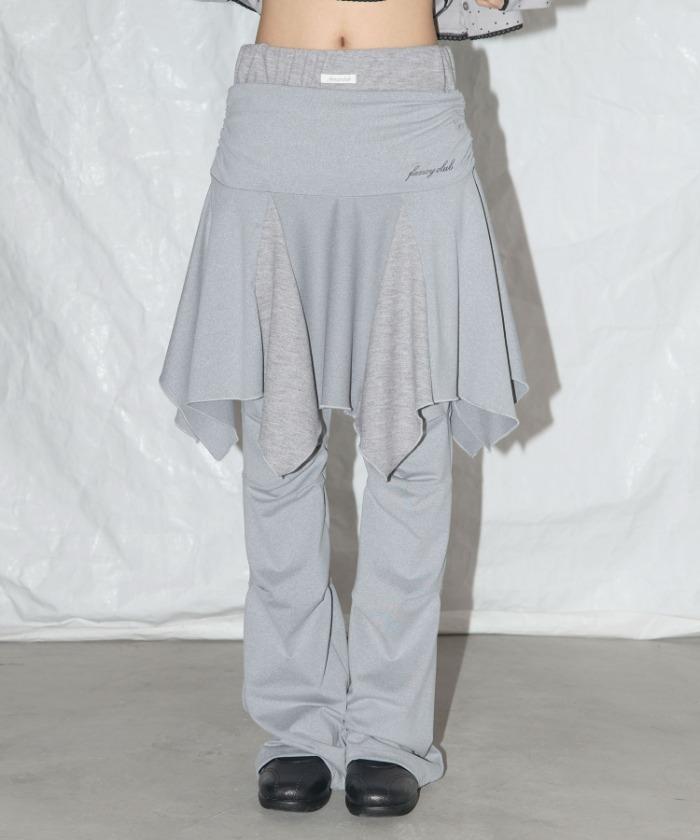 UNBALANCE SKIRT LAYERED PINTUCK PANTS (GRAY)_F25QD894