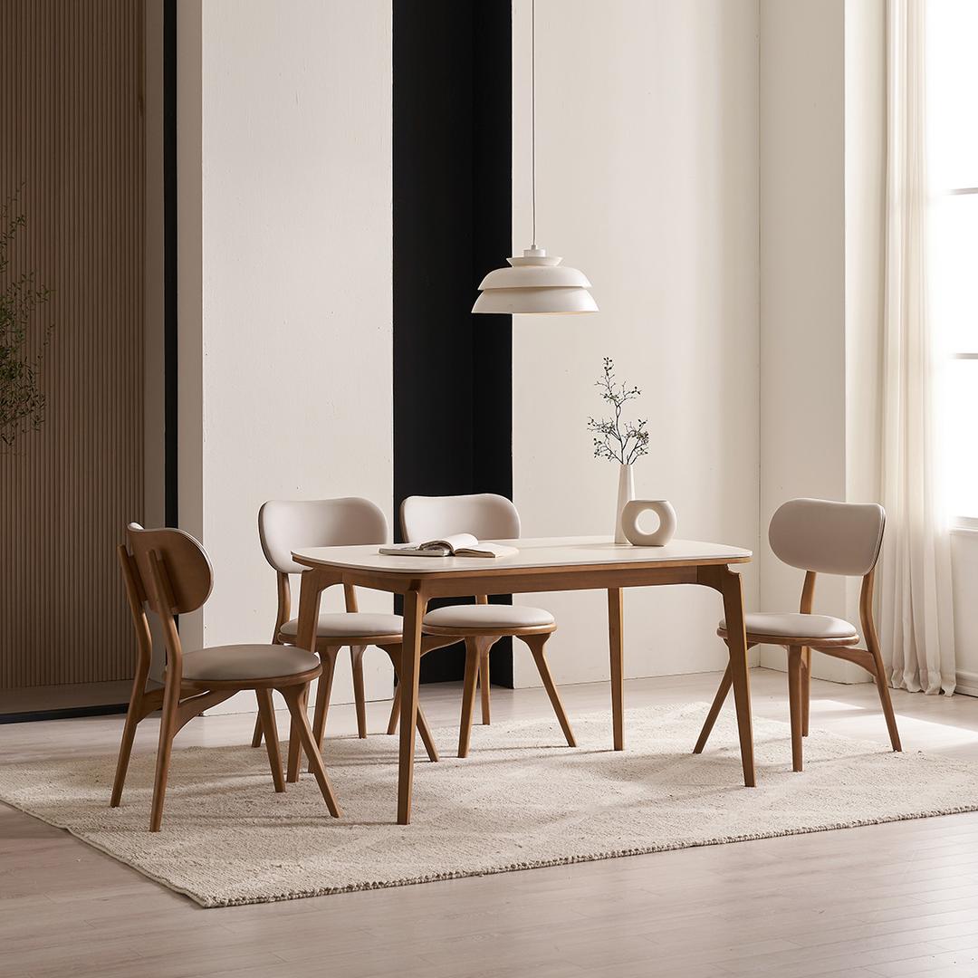 [신상품] 그레이스 4인용 고무나무 통세라믹 식탁 세트 (의자4)