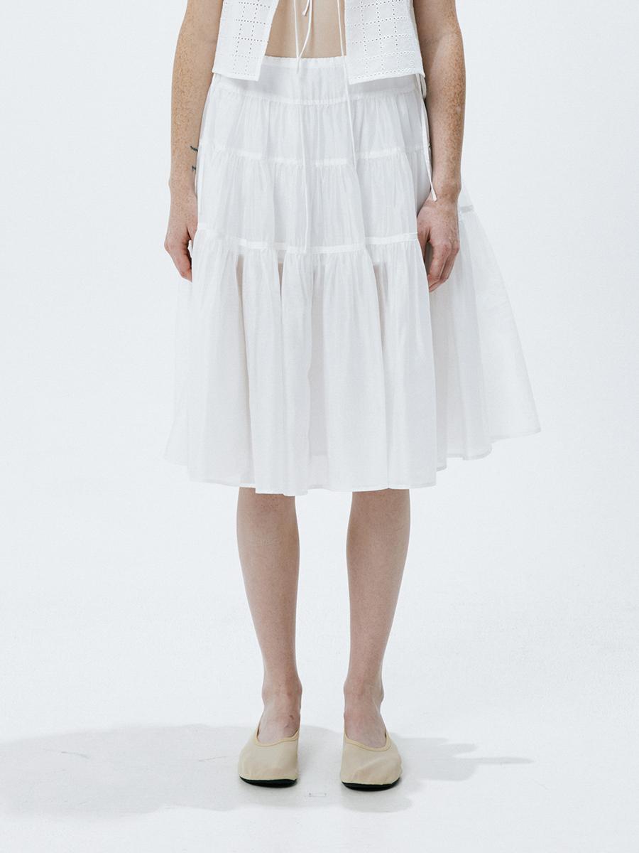 Shirring Ribbon Skirt (White)