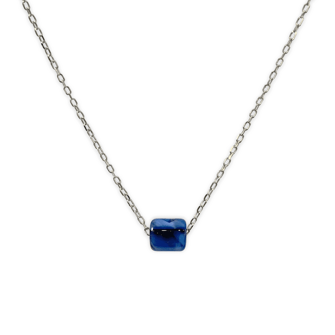[ Silver925 ] Blue czech glass beads necklace
