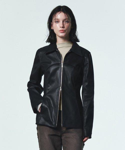 FITTED CRACK LEATHER JACKET [BLACK]