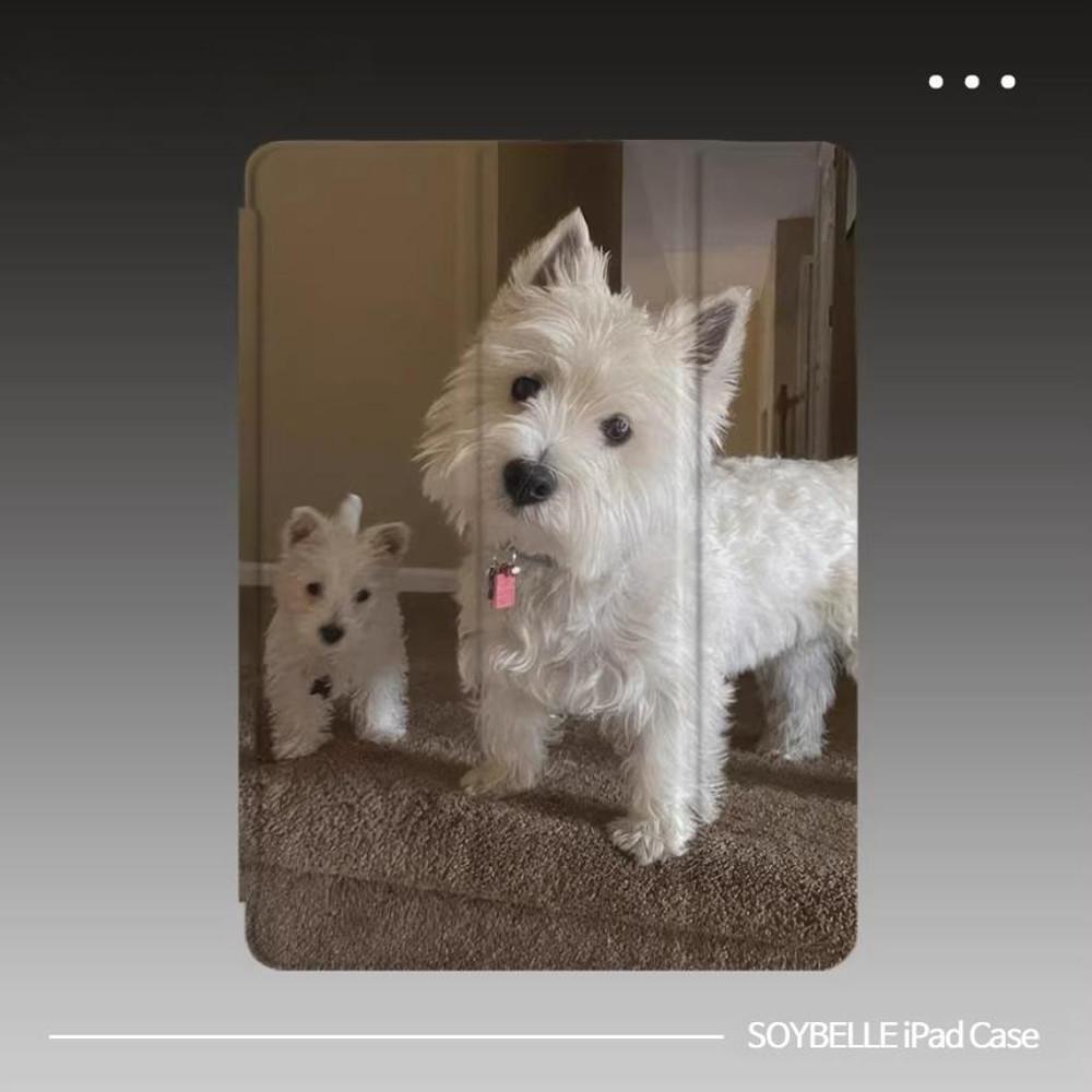 소이벨 갸우뚱 화이트 테리어 패밀리 아이패드 케이스 펜슬 수납 가능