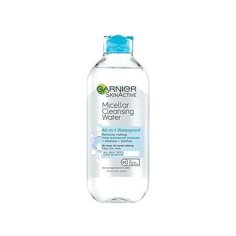 Garnier Micellar Water For Waterproof Makeup, Hydrating Facial Cleanser & Makeup Remover, Suitable for Sensitive Skin, Vegan, Cruelty Free, 13.5 Fl Oz (400mL), 1 Count
