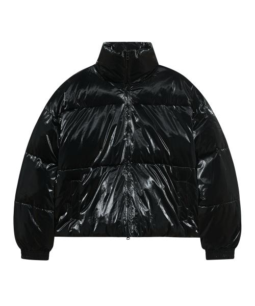 86-IRO339 에센셜 글로시 하이넥 숏패딩 블랙
