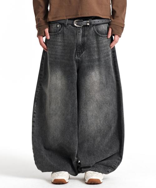 BALLOON FIT DENIM PANTS (WASHED GREY)