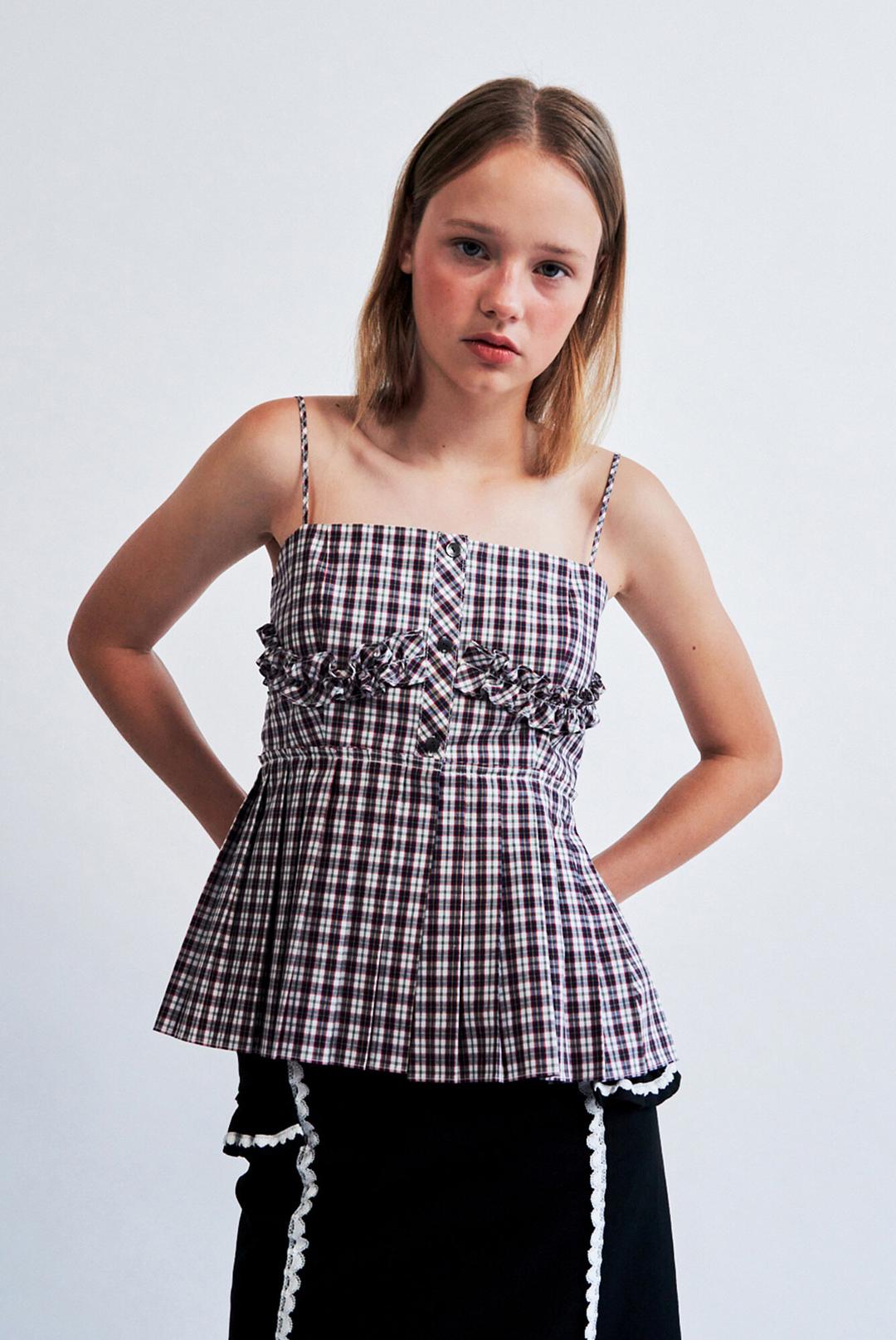 Pleats Detail Bustier Top CHECK WBCSTP005CK