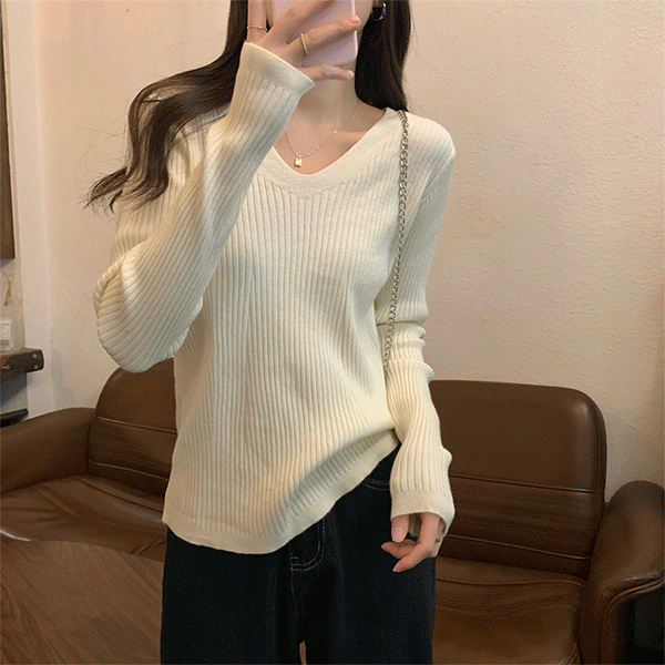 [당일배송🚚] 카우즈 브이넥 골지 니트