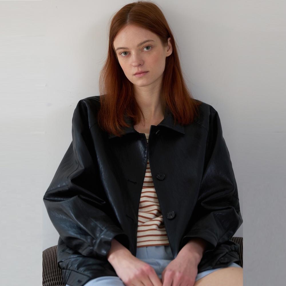 VEGAN LEATHER BLOUSON JACKET BLACK