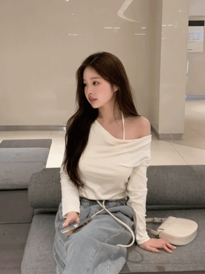 (주문폭주) 솔라 홀터넥 나시 드레이프 셔링 긴팔 티셔츠 (4color)