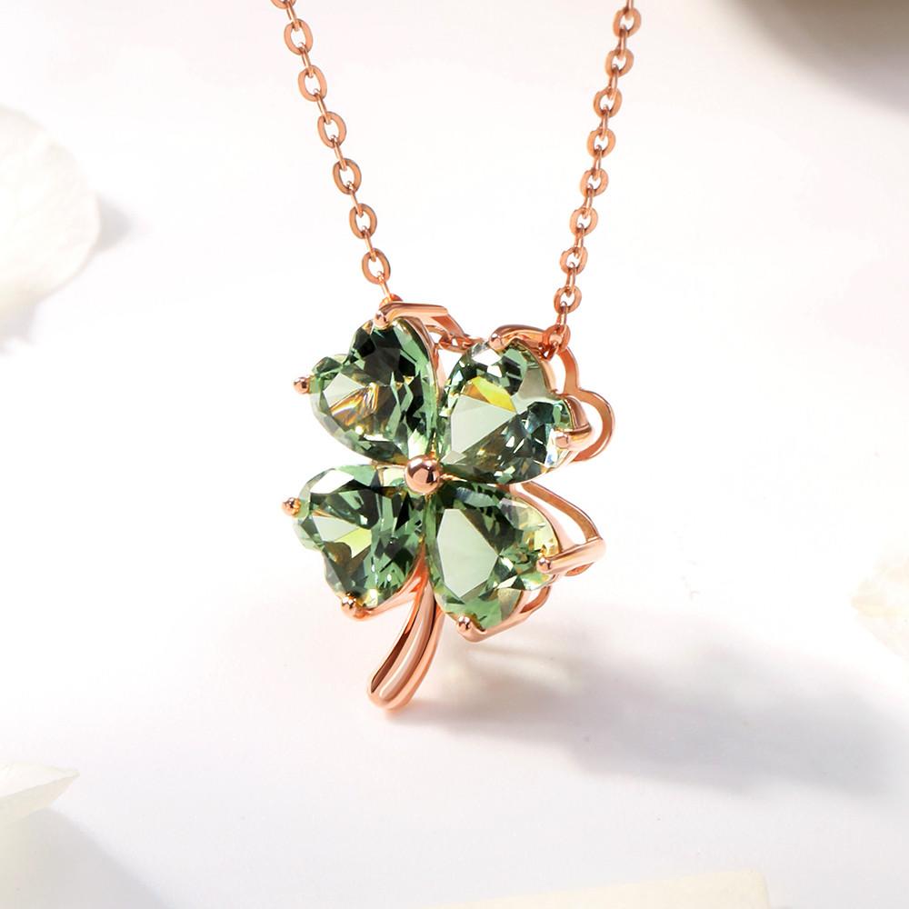 골드팡 14k 딥그린네잎클로버 펜던트 탄생석 투어멀린 플라워 행운 데일리 선물