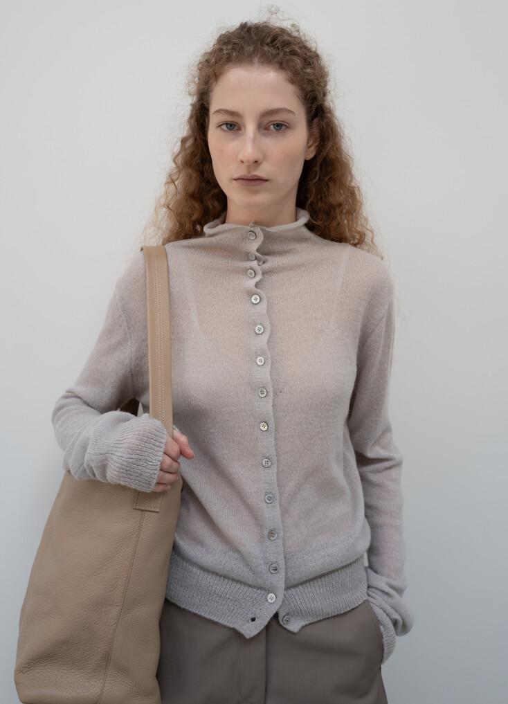 Sheer Button Knit Cardigan (Gray)