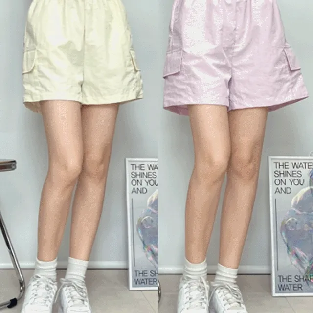 [6컬러/카고반바지] 여름필수 시원한 나일론 바스락소재 반PT 카고 주머니 포인트 비비드 포인트 컬러