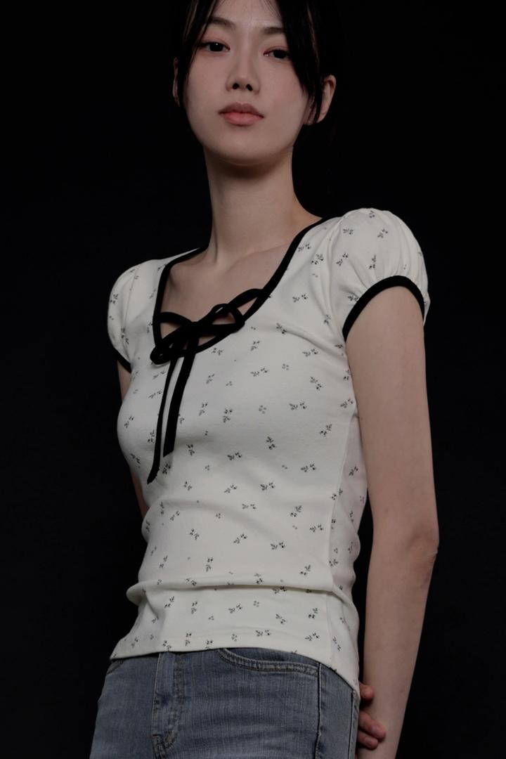 [NEW SEASON 20%] 리본 바이어스 퍼프캡 티셔츠