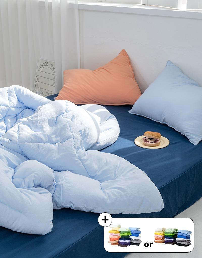 [비밀링크/풀세트] 구름이불 항균 워싱 옥수수솜 사계절 이불베개세트 + 매트커버or패드 SS/Q 12컬러