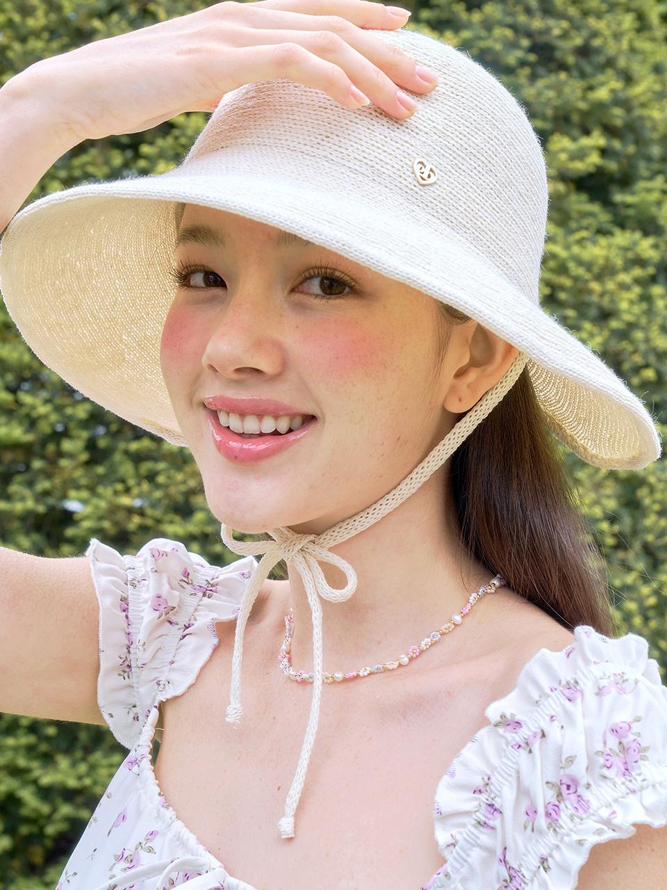sunset heart strap wide hat_white