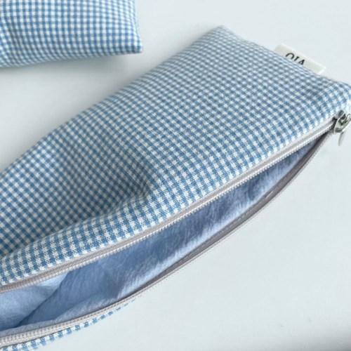 [오이아] 빈티지 미니 체크 필통 - 블루