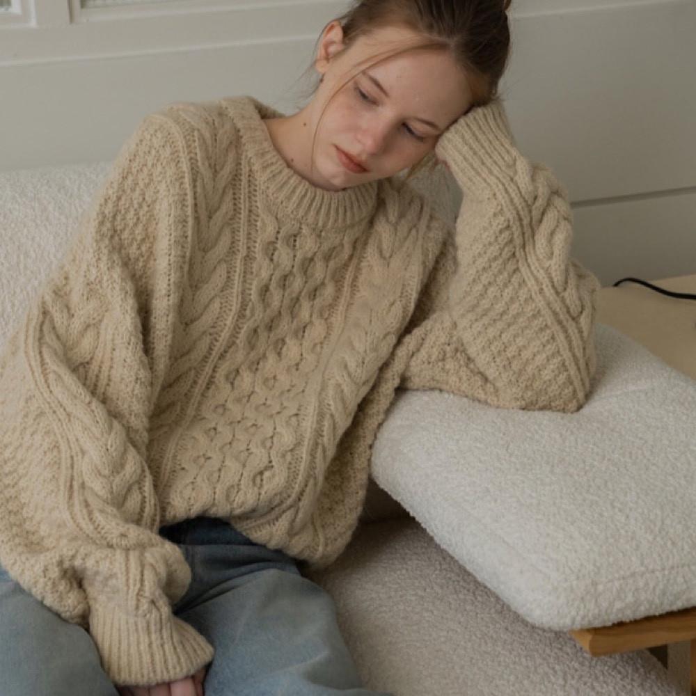 오버클래식 캐롤 알파카 니트 꽈배기 겨울 오버핏