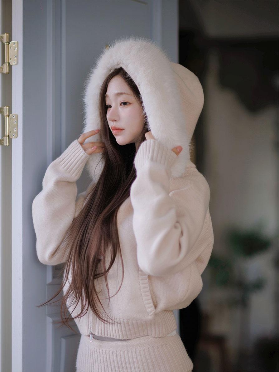 퍼 니트 후드 집업