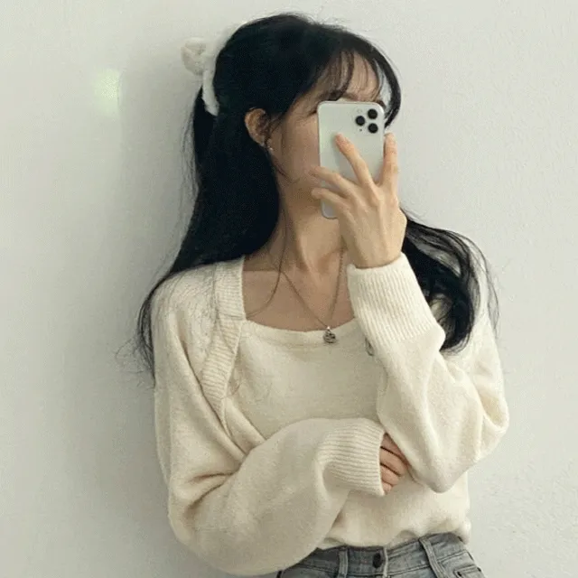 [5color]포근 스퀘어 겹볼레로 니트