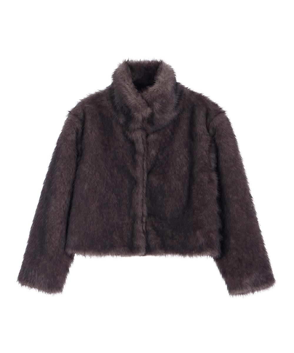 Crop Mix Fur Jacket [Brown]