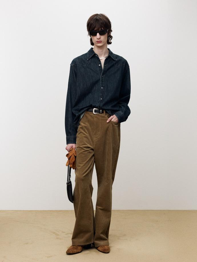 WASHED DENIM WESTERN SHIRT_ DARK BLUE