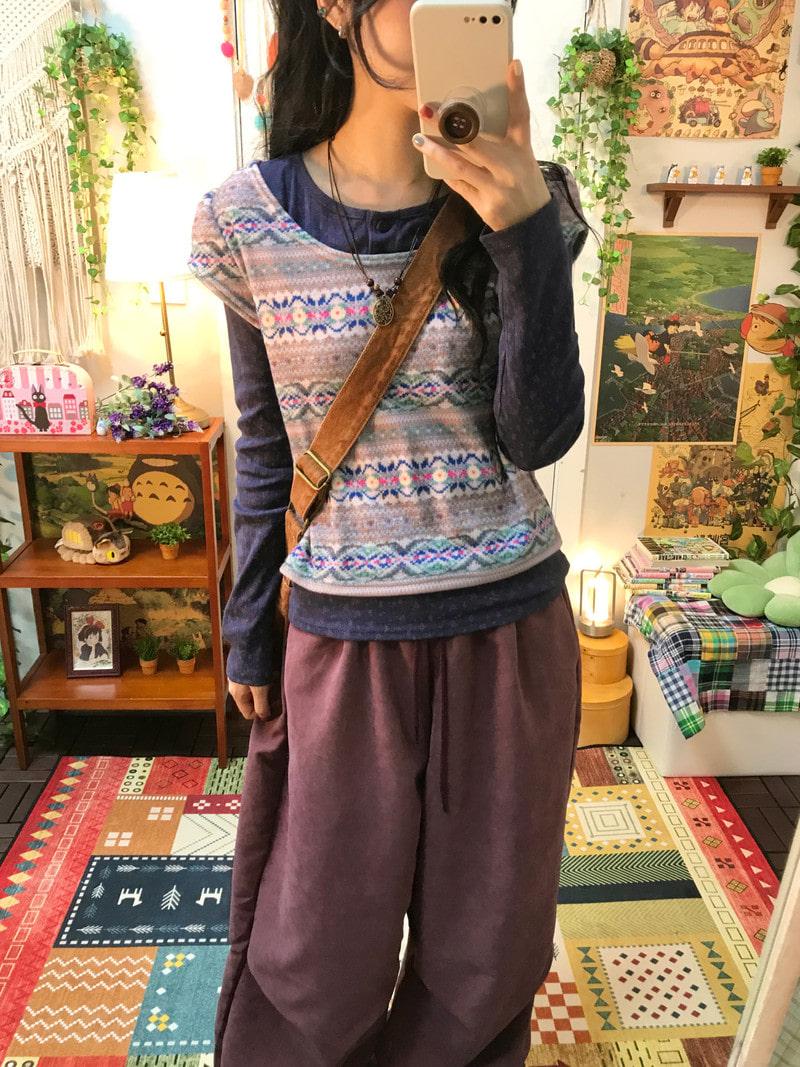 Mori ethnic puff T ( purple )
