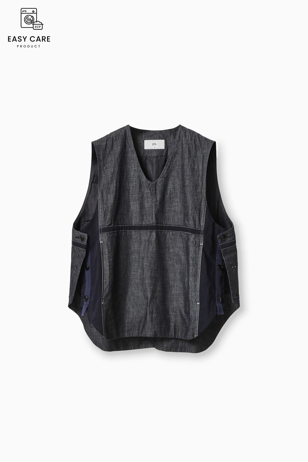 INDIGO 6.5OZ DENIM POIKABLE VEST (ECP GARMENT PROCESS)