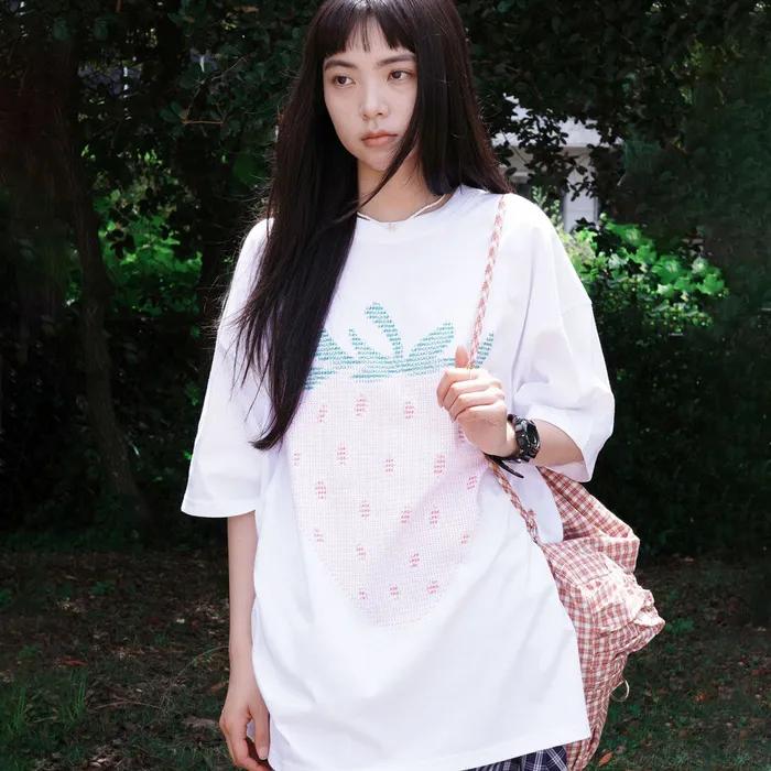 Ascii Strawberry Overfit T-shirt [White]