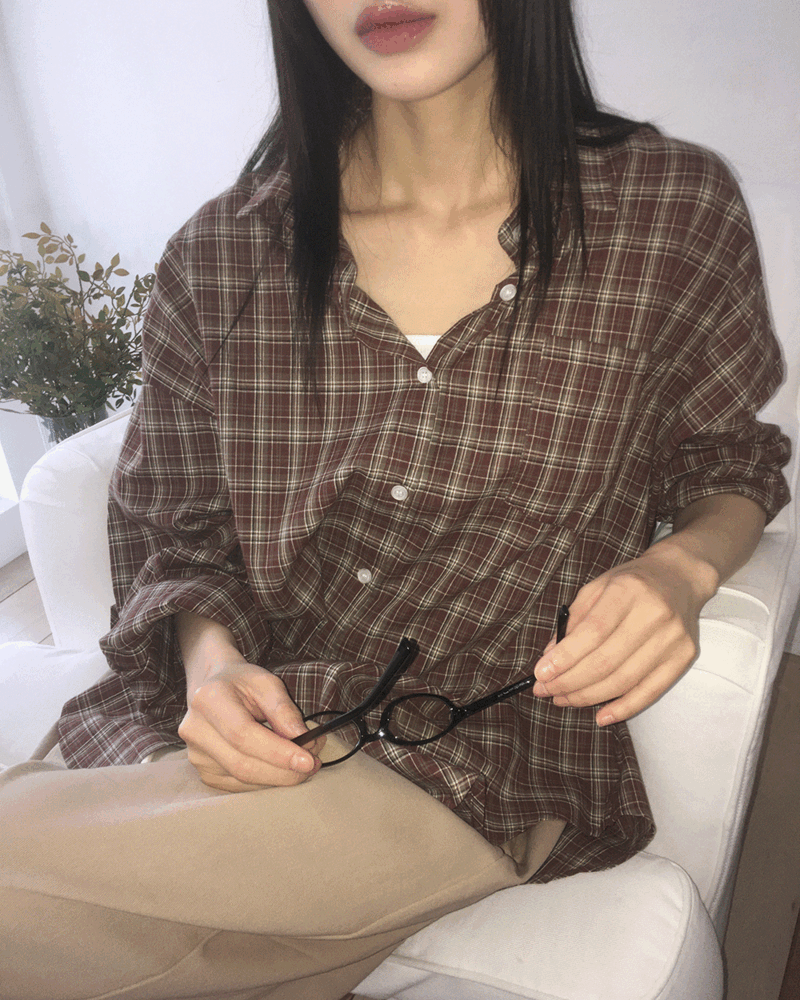 원더원더 [라즈베리무스🍮/간절기] 로캇 오버핏 체크 남방 셔츠