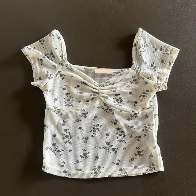 flower shirring short sleeve t-shirt