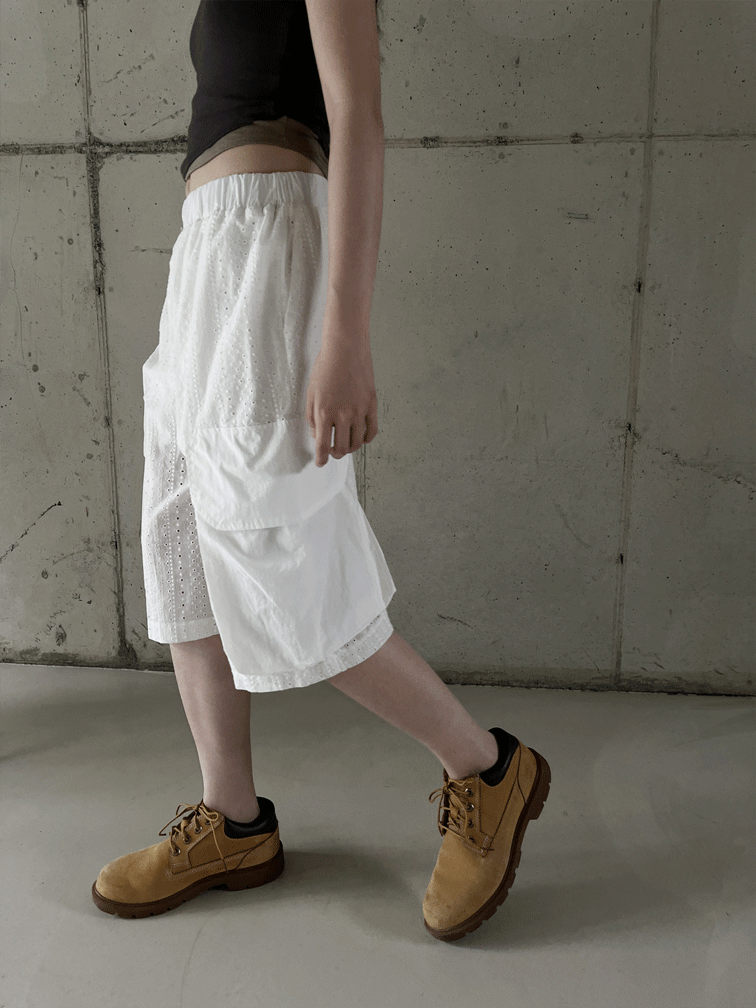 [9hope] lace bermuda PT