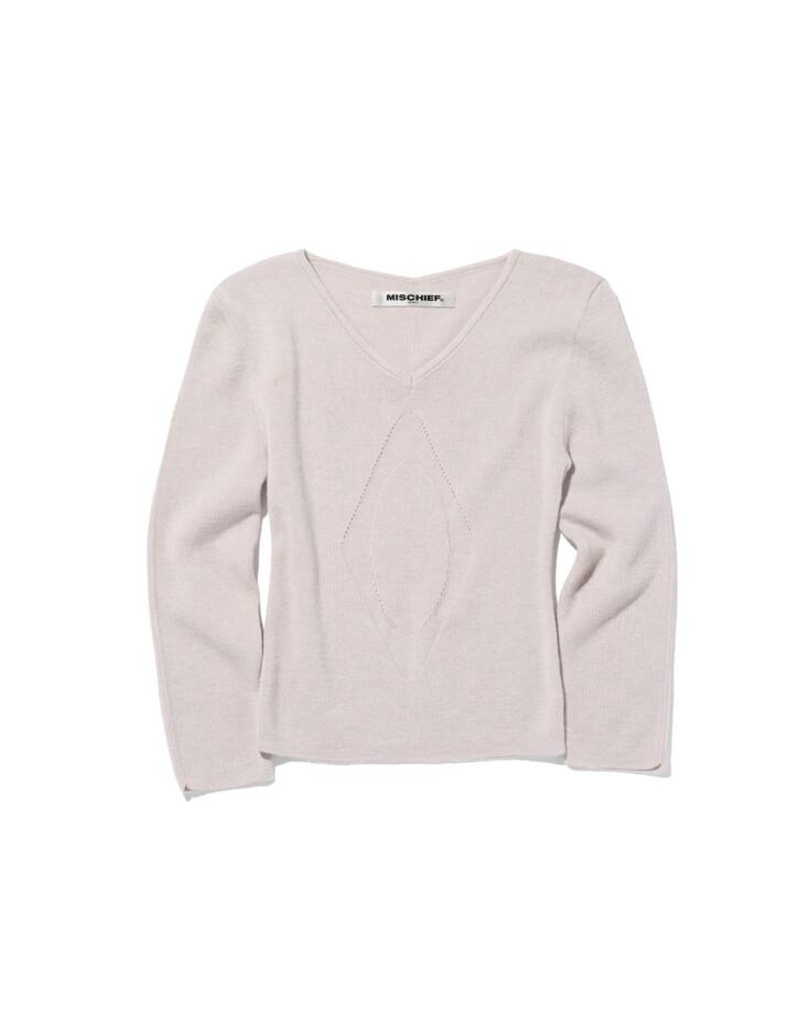 V-NECK 3-QUARTER KNIT TOP - LIGHT PINK GREY