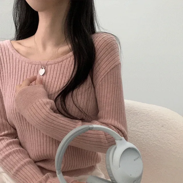 [부드러워요/허리잘록~] 손등덮는, 슬림 골지 유넥 긴팔니트 티셔츠 - 5color