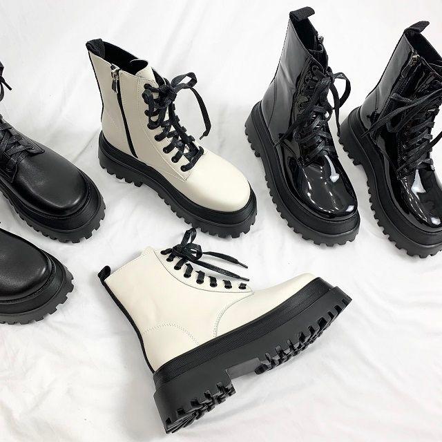 [225-255] 유니크 이중 아웃솔 레이스업 통굽 워커 부츠 7cm