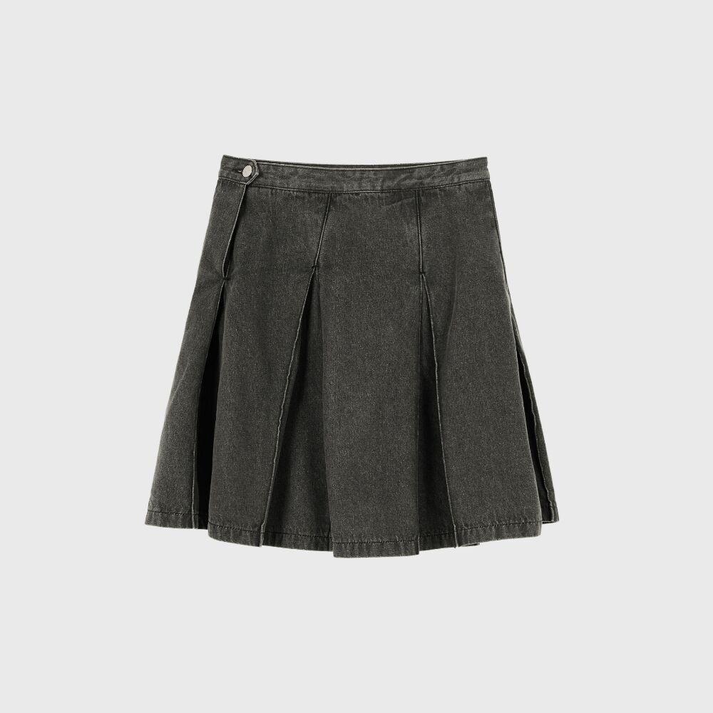 pintuck denim skirt - black