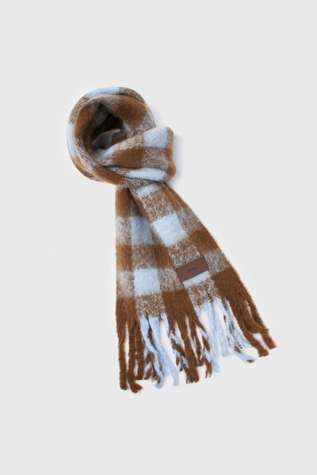 Big check wool long muffler - 2color
