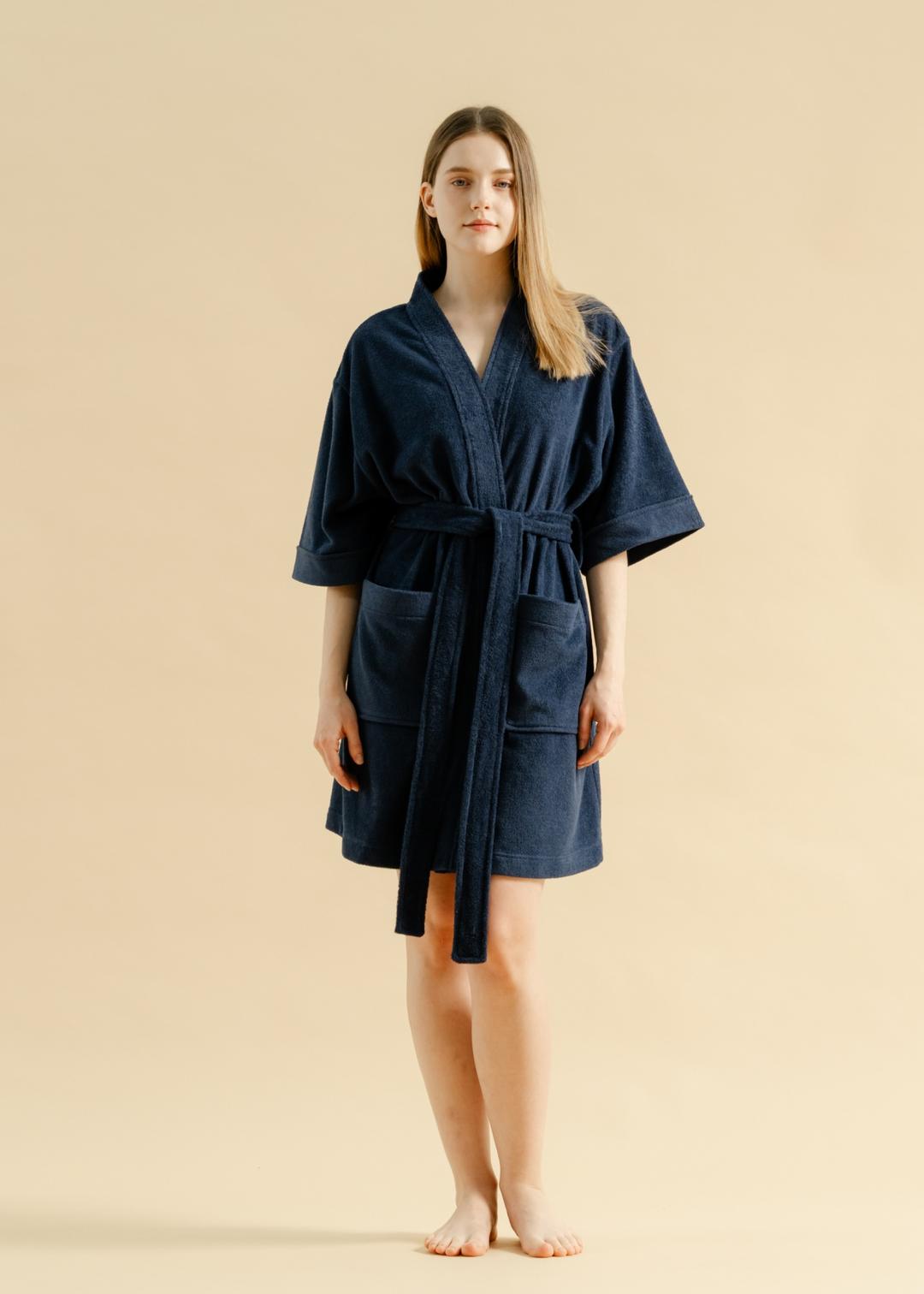 Terry Modal Short Robe (Navy)