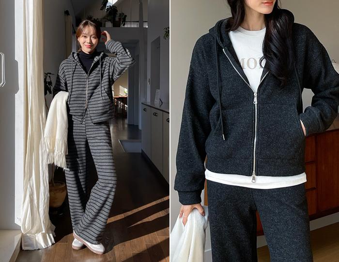 [SET]모직 밍크기모 후드집업 트레이닝세트 2종 택1