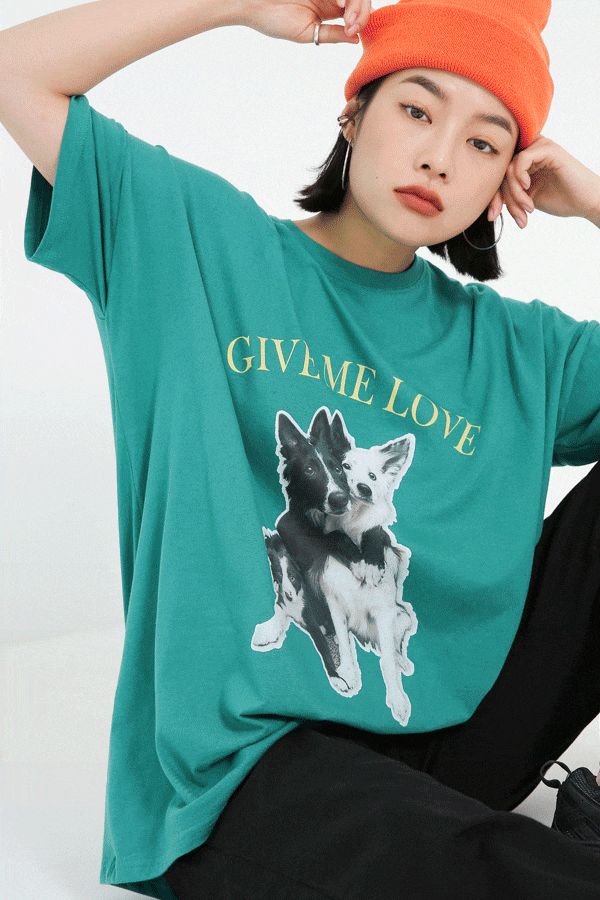 [화사착용] 도그 패밀리 프린팅 박시티