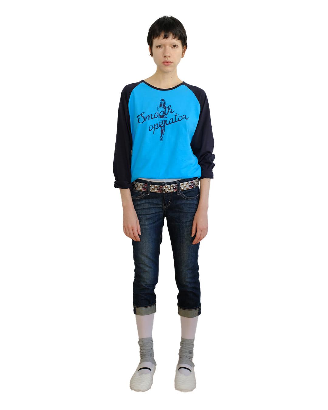RAGLAN SLEEVE TEE, BLUE/NAVY