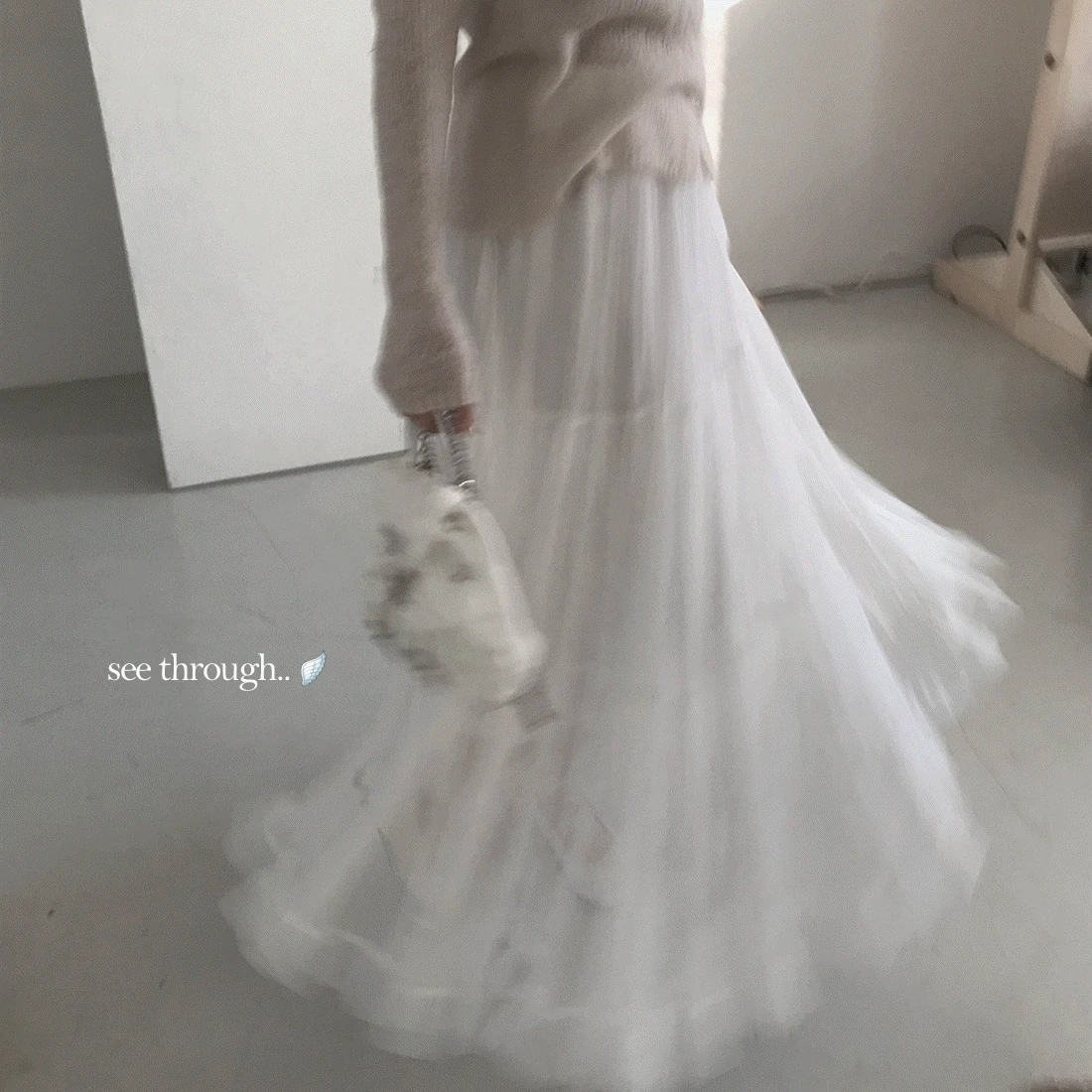 백조 시스루 레이어드 롱스커트 - sk