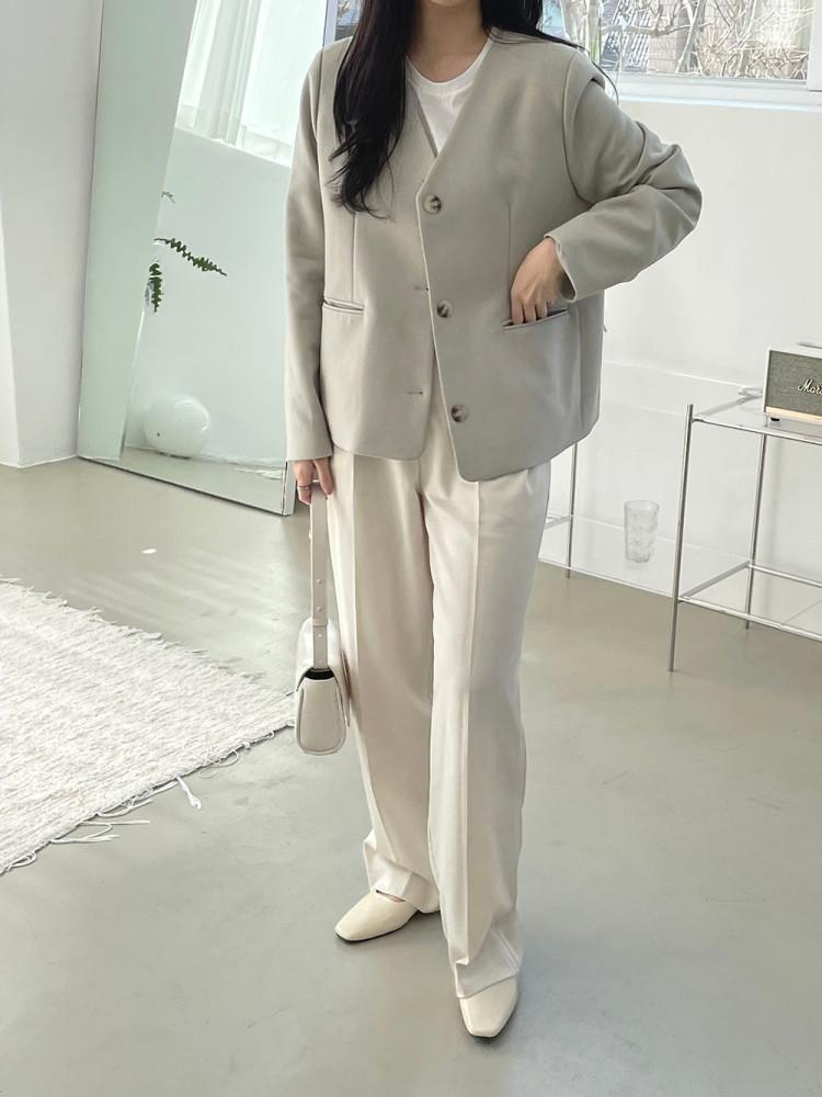 오버핏 노카라 브이넥 긴팔 자켓 (2color)